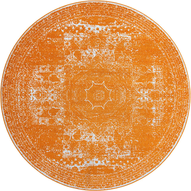 Orange 7' 10 x 7' 10 Bromley Round Area Rug 100% Polypropylene With Cotton Backing Vintage Distressed Colorful Traditional Carpet for Living Dining Rooms Offices for Sale at Rug Engine
