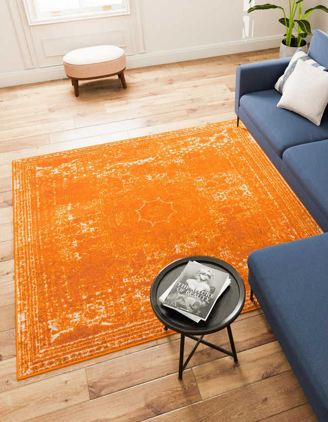 Orange 10' x 10' Bromley Square Area Rug 100% Polypropylene With Cotton Backing Vintage Distressed Colorful Traditional Carpet for Living Dining Rooms Offices for Sale at Rug Engine
