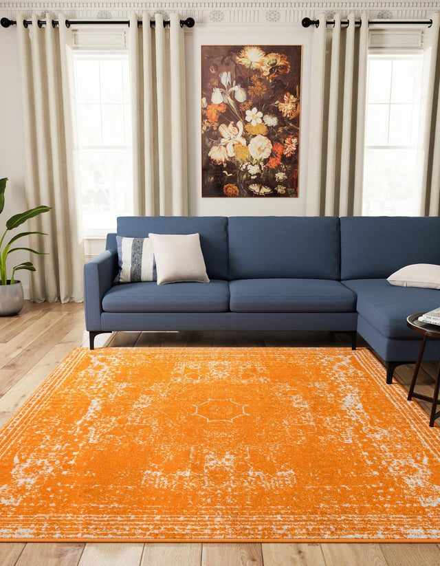Orange 10' x 10' Bromley Square Area Rug 100% Polypropylene With Cotton Backing Vintage Distressed Colorful Traditional Carpet for Living Dining Rooms Offices for Sale at Rug Engine