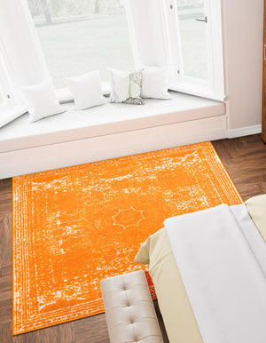 Orange 7' 10 x 7' 10 Bromley Square Area Rug 100% Polypropylene With Cotton Backing Vintage Distressed Colorful Traditional Carpet for Living Dining Rooms Offices for Sale at Rug Engine