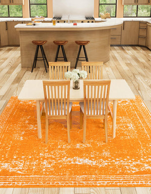 Orange 10' x 10' Bromley Square Area Rug 100% Polypropylene With Cotton Backing Vintage Distressed Colorful Traditional Carpet for Living Dining Rooms Offices for Sale at Rug Engine