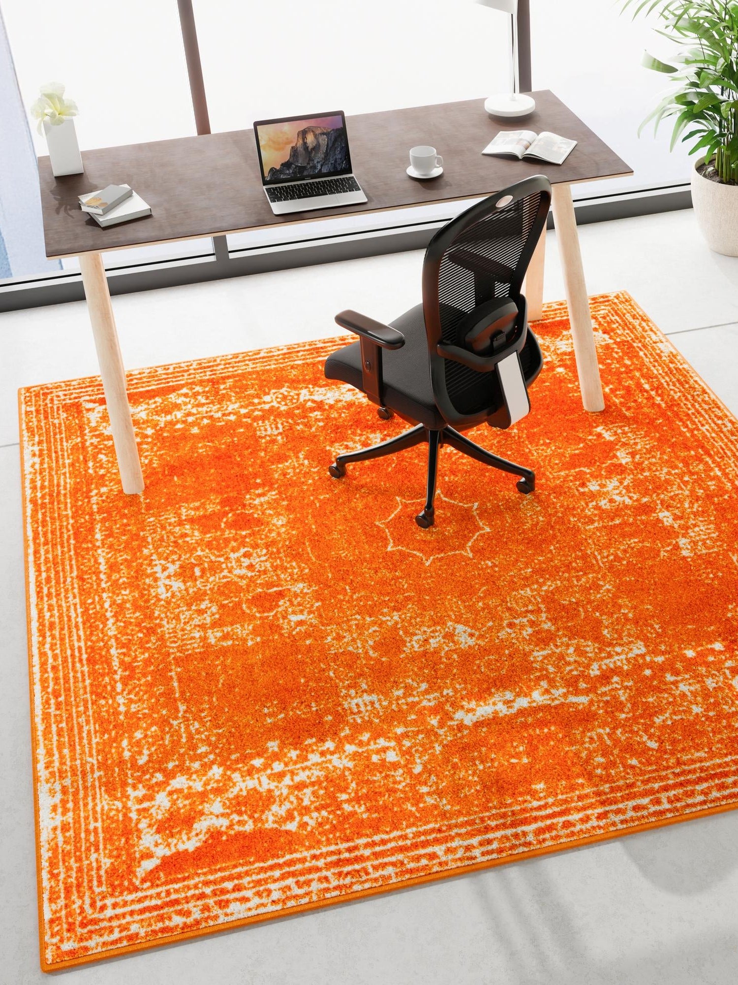 Orange 10' x 10' Bromley Square Area Rug 100% Polypropylene With Cotton Backing Vintage Distressed Colorful Traditional Carpet for Living Dining Rooms Offices for Sale at Rug Engine