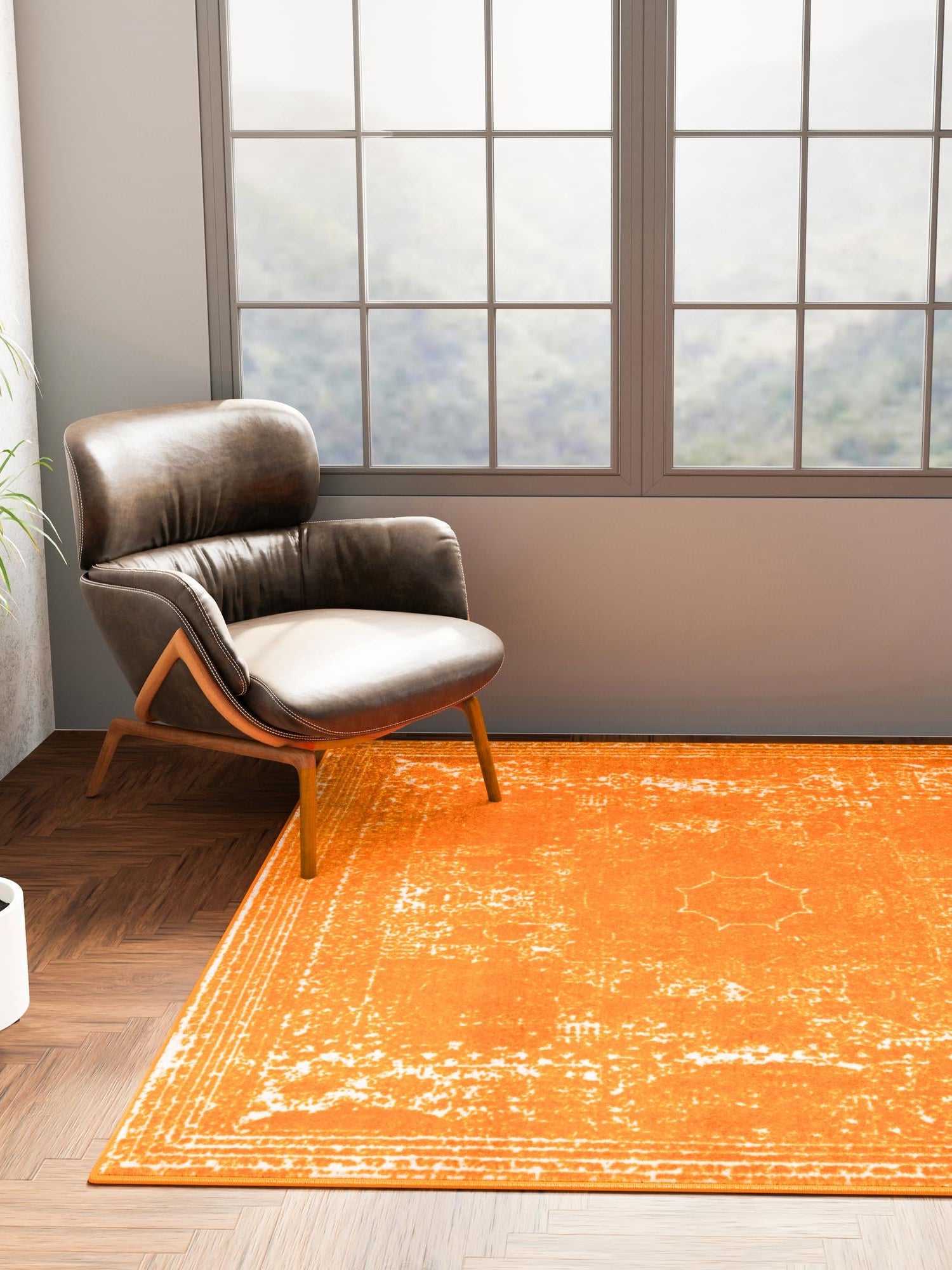 Orange 10' x 10' Bromley Square Area Rug 100% Polypropylene With Cotton Backing Vintage Distressed Colorful Traditional Carpet for Living Dining Rooms Offices for Sale at Rug Engine