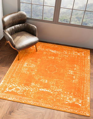 Orange 10' x 10' Bromley Square Area Rug 100% Polypropylene With Cotton Backing Vintage Distressed Colorful Traditional Carpet for Living Dining Rooms Offices for Sale at Rug Engine