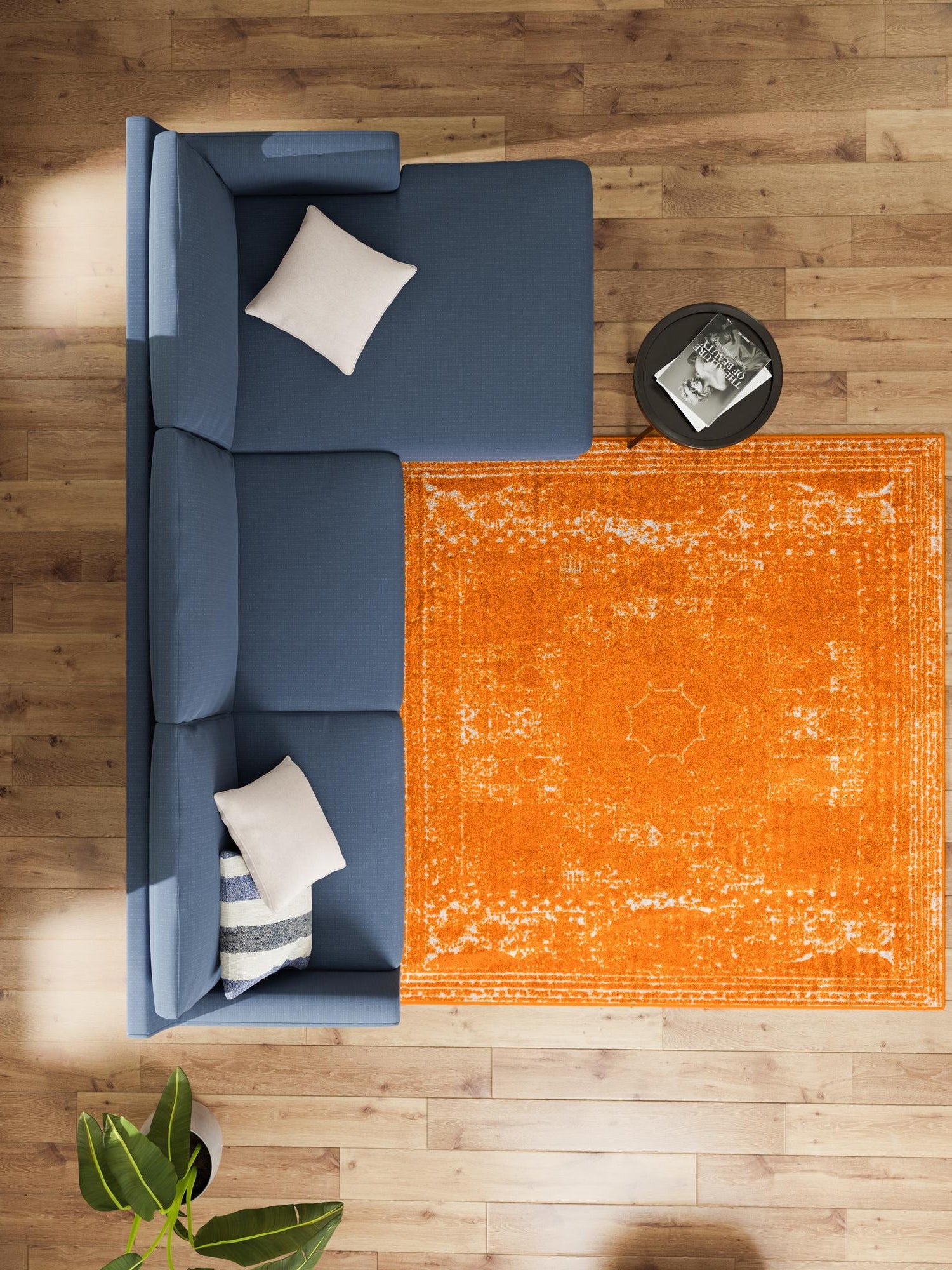 Orange 10' x 10' Bromley Square Area Rug 100% Polypropylene With Cotton Backing Vintage Distressed Colorful Traditional Carpet for Living Dining Rooms Offices for Sale at Rug Engine