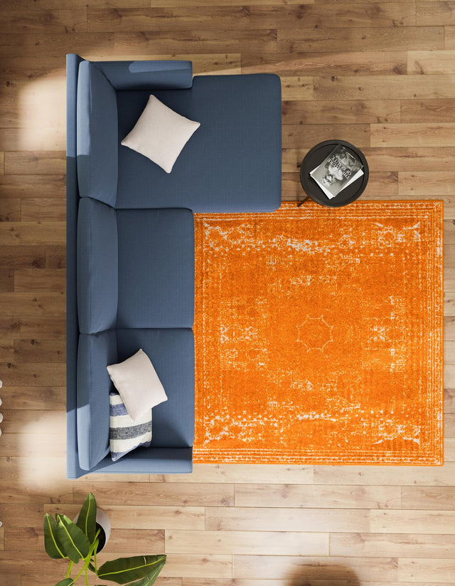 Orange 10' x 10' Bromley Square Area Rug 100% Polypropylene With Cotton Backing Vintage Distressed Colorful Traditional Carpet for Living Dining Rooms Offices for Sale at Rug Engine