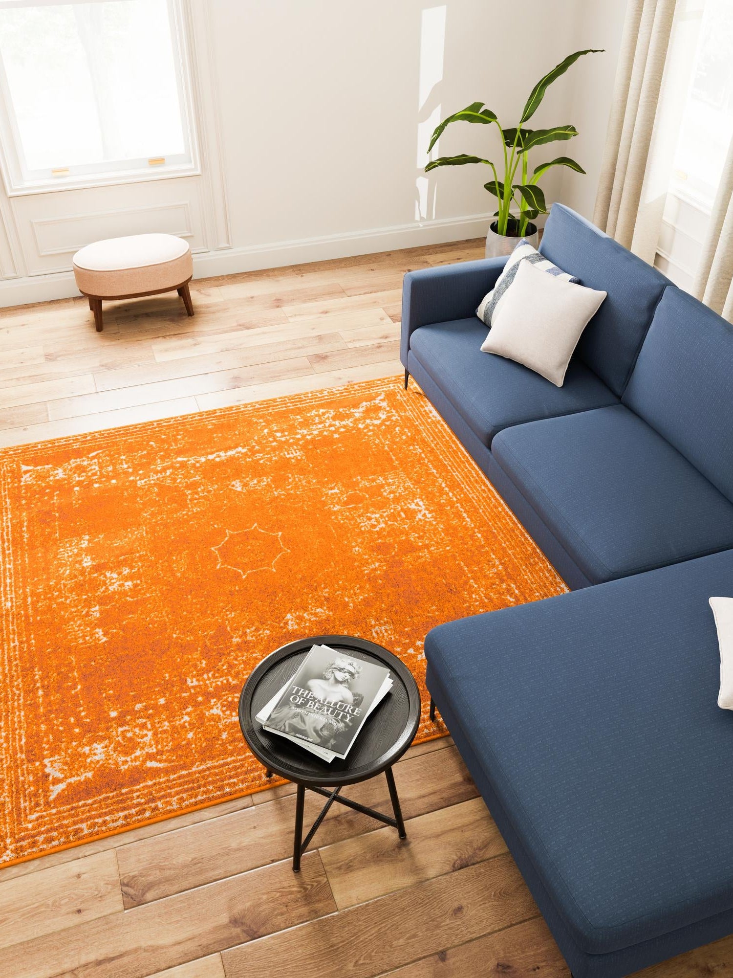 Orange 10' x 10' Bromley Square Area Rug 100% Polypropylene With Cotton Backing Vintage Distressed Colorful Traditional Carpet for Living Dining Rooms Offices for Sale at Rug Engine