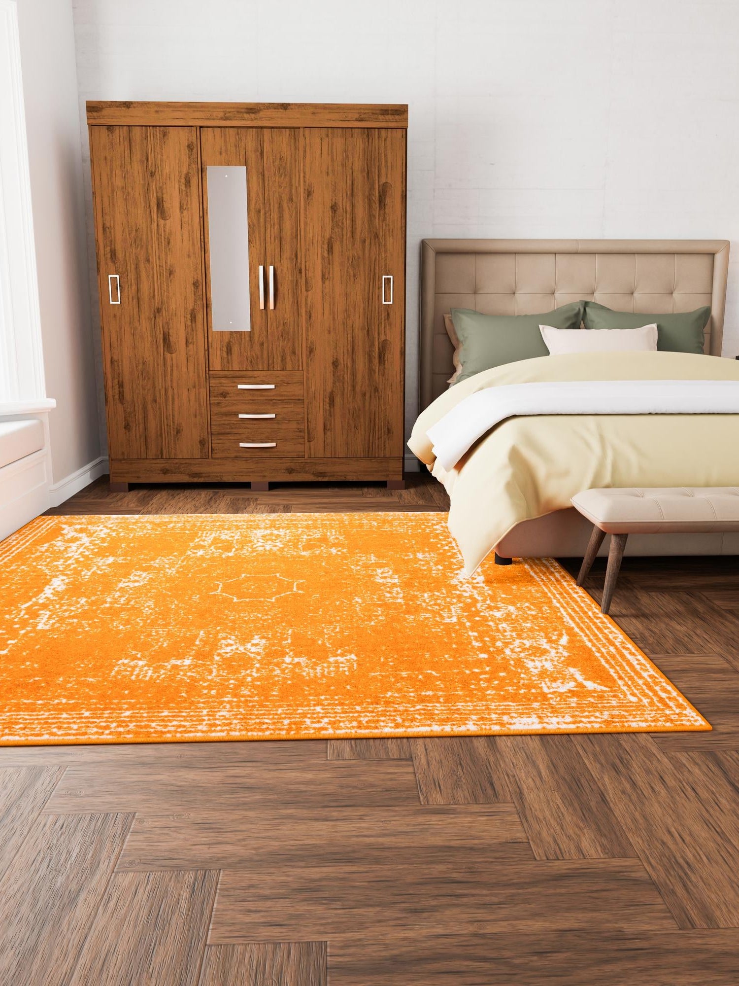 Orange 10' x 10' Bromley Square Area Rug 100% Polypropylene With Cotton Backing Vintage Distressed Colorful Traditional Carpet for Living Dining Rooms Offices for Sale at Rug Engine