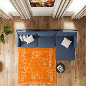 Orange 7' 10 x 7' 10 Bromley Square Area Rug 100% Polypropylene With Cotton Backing Vintage Distressed Colorful Traditional Carpet for Living Dining Rooms Offices for Sale at Rug Engine