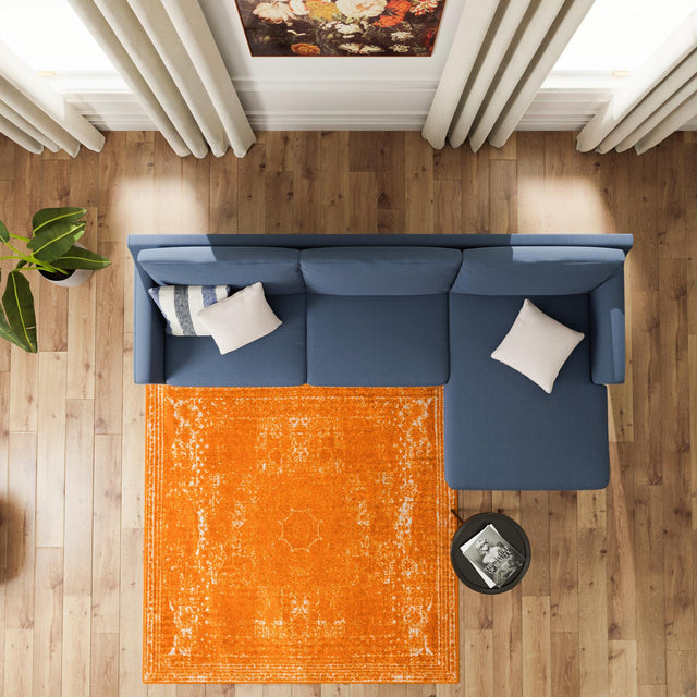 Orange 7' 10 x 7' 10 Bromley Square Area Rug 100% Polypropylene With Cotton Backing Vintage Distressed Colorful Traditional Carpet for Living Dining Rooms Offices for Sale at Rug Engine