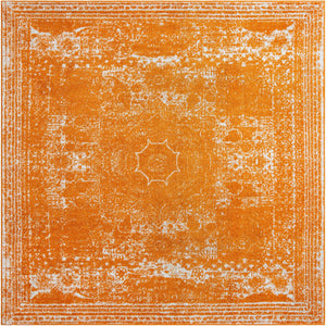 Orange 7' 10 x 7' 10 Bromley Square Area Rug 100% Polypropylene With Cotton Backing Vintage Distressed Colorful Traditional Carpet for Living Dining Rooms Offices for Sale at Rug Engine