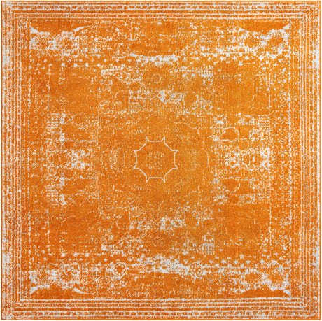 Orange 7' 10 x 7' 10 Bromley Square Area Rug 100% Polypropylene With Cotton Backing Vintage Distressed Colorful Traditional Carpet for Living Dining Rooms Offices for Sale at Rug Engine