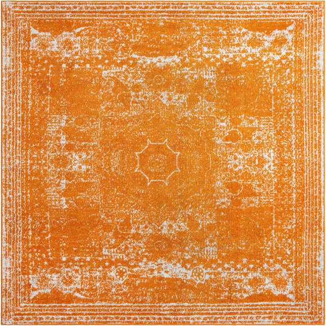 Orange 7' 10 x 7' 10 Bromley Square Area Rug 100% Polypropylene With Cotton Backing Vintage Distressed Colorful Traditional Carpet for Living Dining Rooms Offices for Sale at Rug Engine