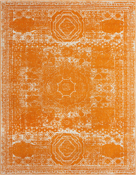 Orange 7' 10 x 10' Bromley Rectangle Area Rug 100% Polypropylene With Cotton Backing Vintage Distressed Colorful Traditional Carpet for Living Dining Rooms Offices for Sale at Rug Engine