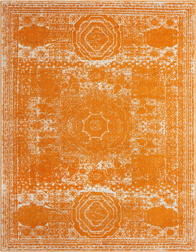 Orange 7' 10 x 10' Bromley Rectangle Area Rug 100% Polypropylene With Cotton Backing Vintage Distressed Colorful Traditional Carpet for Living Dining Rooms Offices for Sale at Rug Engine