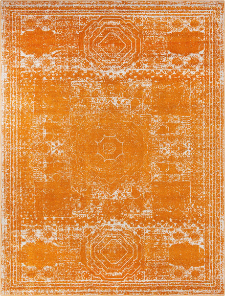 Orange 9' x 12' Bromley Rectangle Area Rug 100% Polypropylene With Cotton Backing Vintage Distressed Colorful Traditional Carpet for Living Dining Rooms Offices for Sale at Rug Engine