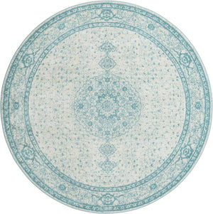 Aqua 10' x 10' Bromley Round Area Rug 100% Polypropylene With Cotton Backing Vintage Distressed Colorful Traditional Carpet for Living Dining Rooms Offices for Sale at Rug Engine