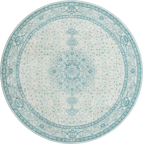 Aqua 10' x 10' Bromley Round Area Rug 100% Polypropylene With Cotton Backing Vintage Distressed Colorful Traditional Carpet for Living Dining Rooms Offices for Sale at Rug Engine