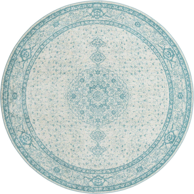 Aqua 10' x 10' Bromley Round Area Rug 100% Polypropylene With Cotton Backing Vintage Distressed Colorful Traditional Carpet for Living Dining Rooms Offices for Sale at Rug Engine
