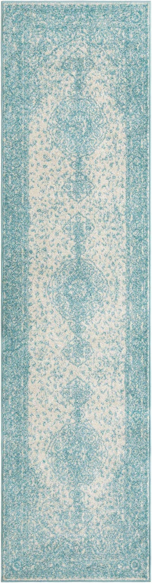Aqua 2' 7 x 10' Bromley Runner Area Rug 100% Polypropylene With Cotton Backing Vintage Distressed Colorful Traditional Carpet for Living Dining Rooms Offices for Sale at Rug Engine