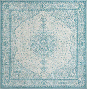Aqua 10' x 10' Bromley Square Area Rug 100% Polypropylene With Cotton Backing Vintage Distressed Colorful Traditional Carpet for Living Dining Rooms Offices for Sale at Rug Engine