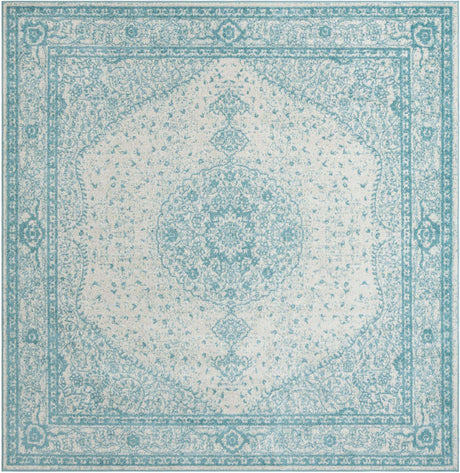 Aqua 10' x 10' Bromley Square Area Rug 100% Polypropylene With Cotton Backing Vintage Distressed Colorful Traditional Carpet for Living Dining Rooms Offices for Sale at Rug Engine