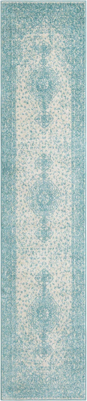 Aqua 2' 7 x 12' Bromley Runner Area Rug 100% Polypropylene With Cotton Backing Vintage Distressed Colorful Traditional Carpet for Living Dining Rooms Offices for Sale at Rug Engine