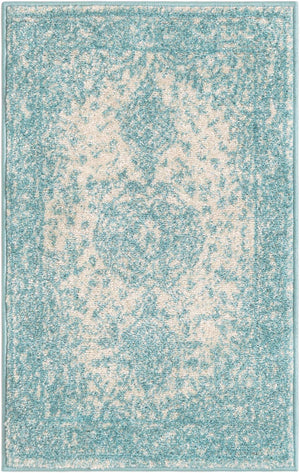 Aqua 2' x 3' 1 Bromley Rectangle Area Rug 100% Polypropylene With Cotton Backing Vintage Distressed Colorful Traditional Carpet for Living Dining Rooms Offices for Sale at Rug Engine