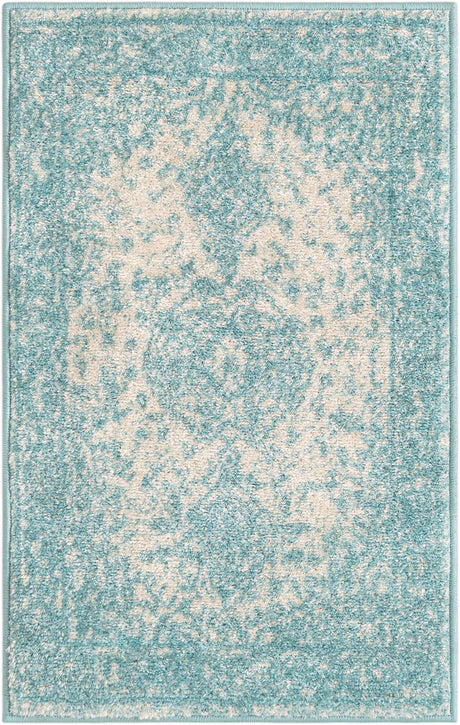 Aqua 2' x 3' 1 Bromley Rectangle Area Rug 100% Polypropylene With Cotton Backing Vintage Distressed Colorful Traditional Carpet for Living Dining Rooms Offices for Sale at Rug Engine