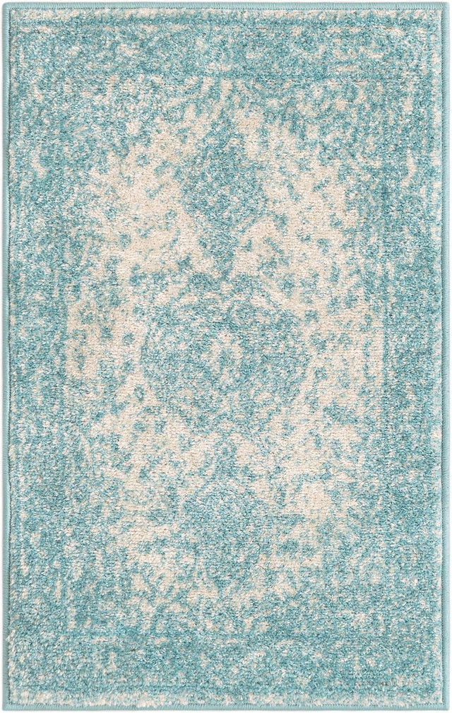 Aqua 2' x 3' 1 Bromley Rectangle Area Rug 100% Polypropylene With Cotton Backing Vintage Distressed Colorful Traditional Carpet for Living Dining Rooms Offices for Sale at Rug Engine