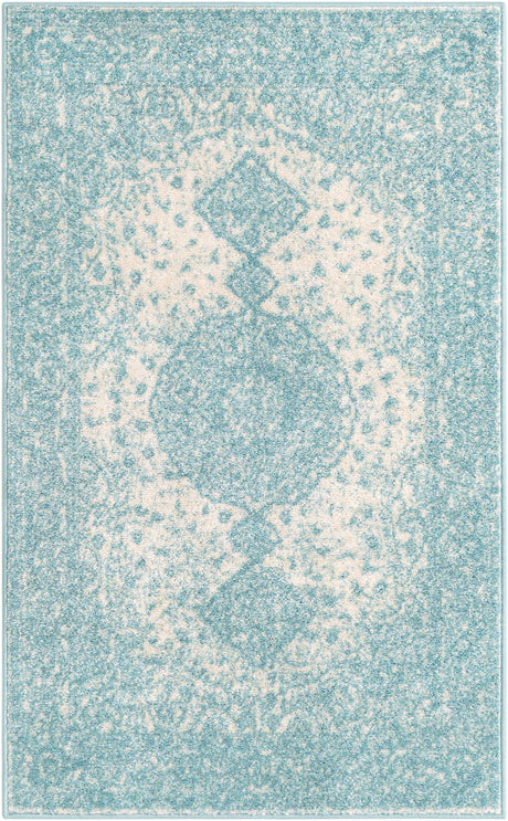 Aqua 3' 1 x 5' 3 Bromley Rectangle Area Rug 100% Polypropylene With Cotton Backing Vintage Distressed Colorful Traditional Carpet for Living Dining Rooms Offices for Sale at Rug Engine