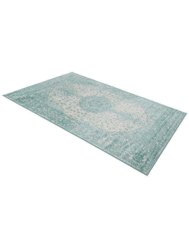 Aqua 4' 1 x 6' 1 Bromley Rectangle Area Rug 100% Polypropylene With Cotton Backing Vintage Distressed Colorful Traditional Carpet for Living Dining Rooms Offices for Sale at Rug Engine