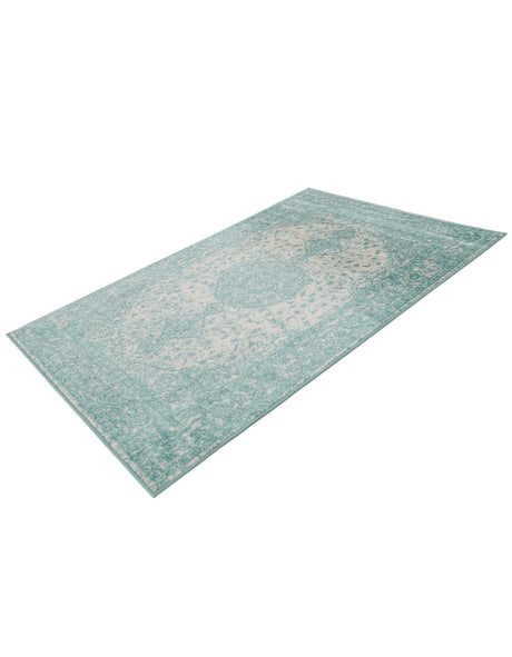 Aqua 4' 1 x 6' 1 Bromley Rectangle Area Rug 100% Polypropylene With Cotton Backing Vintage Distressed Colorful Traditional Carpet for Living Dining Rooms Offices for Sale at Rug Engine