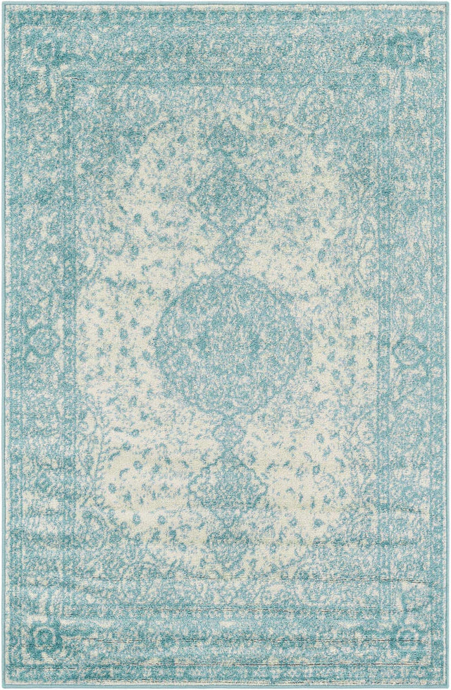 Aqua 4' 1 x 6' 1 Bromley Rectangle Area Rug 100% Polypropylene With Cotton Backing Vintage Distressed Colorful Traditional Carpet for Living Dining Rooms Offices for Sale at Rug Engine