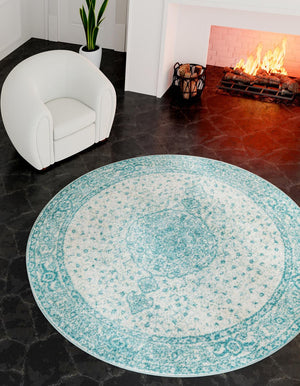 Aqua 5' 3 x 5' 3 Bromley Round Area Rug 100% Polypropylene With Cotton Backing Vintage Distressed Colorful Traditional Carpet for Living Dining Rooms Offices for Sale at Rug Engine