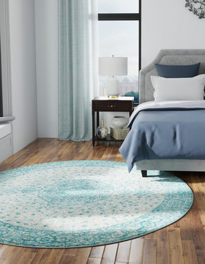 Aqua 3' 1 x 3' 1 Bromley Round Area Rug 100% Polypropylene With Cotton Backing Vintage Distressed Colorful Traditional Carpet for Living Dining Rooms Offices for Sale at Rug Engine