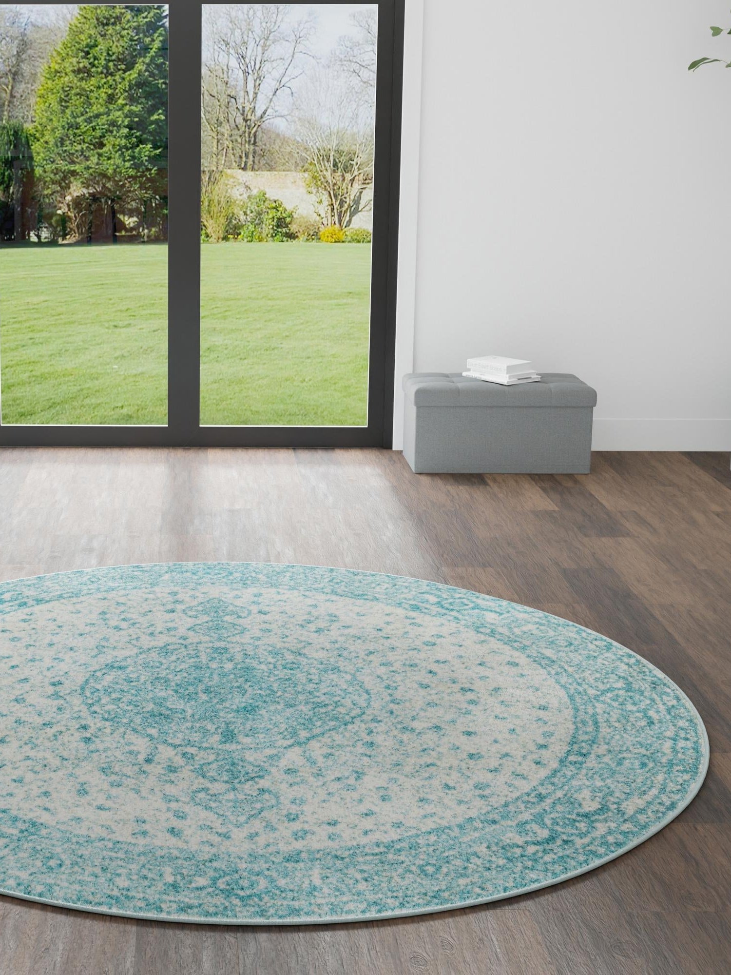 Aqua 3' 1 x 3' 1 Bromley Round Area Rug 100% Polypropylene With Cotton Backing Vintage Distressed Colorful Traditional Carpet for Living Dining Rooms Offices for Sale at Rug Engine