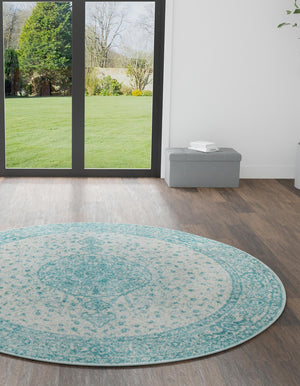 Aqua 10' x 10' Bromley Round Area Rug 100% Polypropylene With Cotton Backing Vintage Distressed Colorful Traditional Carpet for Living Dining Rooms Offices for Sale at Rug Engine