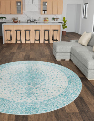 Aqua 5' 3 x 5' 3 Bromley Round Area Rug 100% Polypropylene With Cotton Backing Vintage Distressed Colorful Traditional Carpet for Living Dining Rooms Offices for Sale at Rug Engine