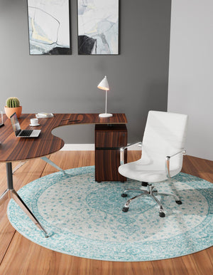 Aqua 5' 3 x 5' 3 Bromley Round Area Rug 100% Polypropylene With Cotton Backing Vintage Distressed Colorful Traditional Carpet for Living Dining Rooms Offices for Sale at Rug Engine
