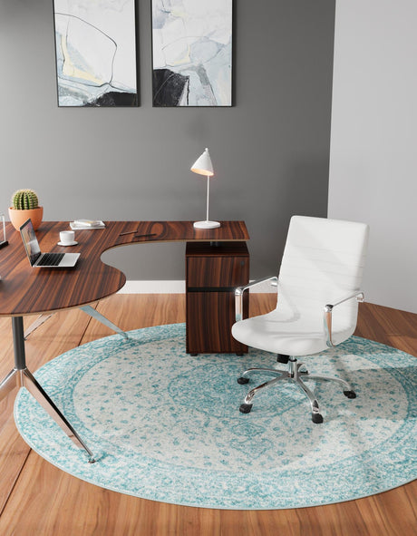 Aqua 10' x 10' Bromley Round Area Rug 100% Polypropylene With Cotton Backing Vintage Distressed Colorful Traditional Carpet for Living Dining Rooms Offices for Sale at Rug Engine