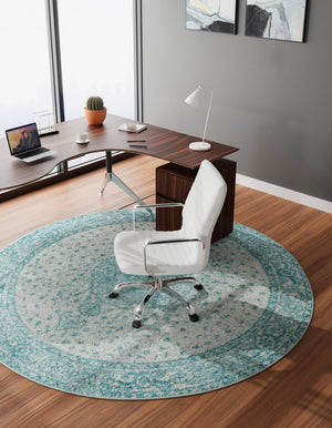 Aqua 10' x 10' Bromley Round Area Rug 100% Polypropylene With Cotton Backing Vintage Distressed Colorful Traditional Carpet for Living Dining Rooms Offices for Sale at Rug Engine