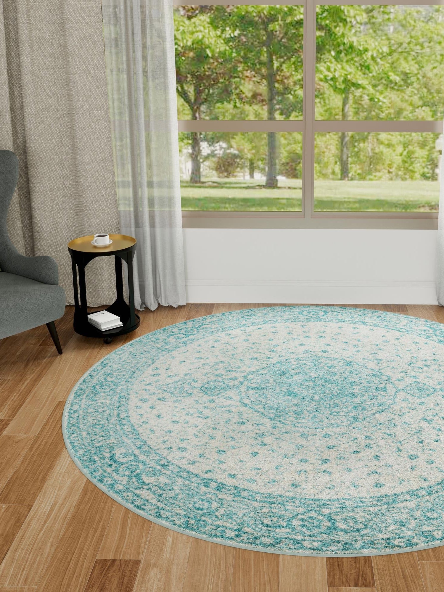 Aqua 3' 1 x 3' 1 Bromley Round Area Rug 100% Polypropylene With Cotton Backing Vintage Distressed Colorful Traditional Carpet for Living Dining Rooms Offices for Sale at Rug Engine