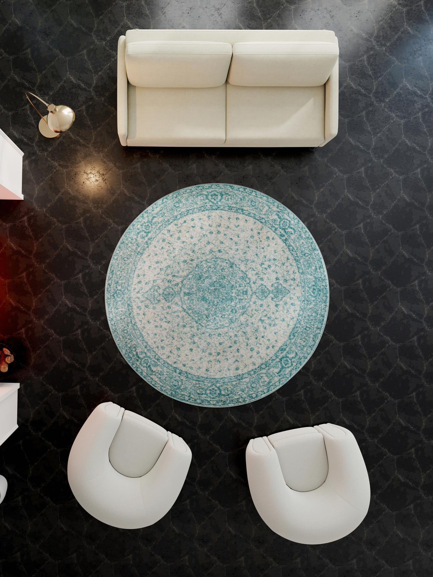 Aqua 5' 3 x 5' 3 Bromley Round Area Rug 100% Polypropylene With Cotton Backing Vintage Distressed Colorful Traditional Carpet for Living Dining Rooms Offices for Sale at Rug Engine