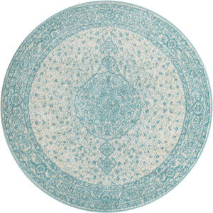 Aqua 5' 3 x 5' 3 Bromley Round Area Rug 100% Polypropylene With Cotton Backing Vintage Distressed Colorful Traditional Carpet for Living Dining Rooms Offices for Sale at Rug Engine