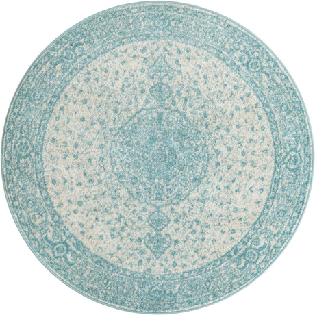 Aqua 5' 3 x 5' 3 Bromley Round Area Rug 100% Polypropylene With Cotton Backing Vintage Distressed Colorful Traditional Carpet for Living Dining Rooms Offices for Sale at Rug Engine