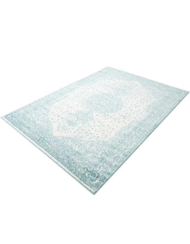Aqua 5' 3 x 7' 1 Bromley Rectangle Area Rug 100% Polypropylene With Cotton Backing Vintage Distressed Colorful Traditional Carpet for Living Dining Rooms Offices for Sale at Rug Engine