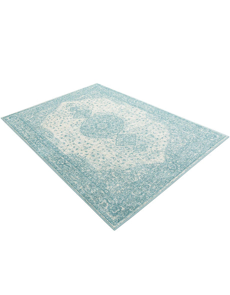 Aqua 5' 3 x 7' 1 Bromley Rectangle Area Rug 100% Polypropylene With Cotton Backing Vintage Distressed Colorful Traditional Carpet for Living Dining Rooms Offices for Sale at Rug Engine
