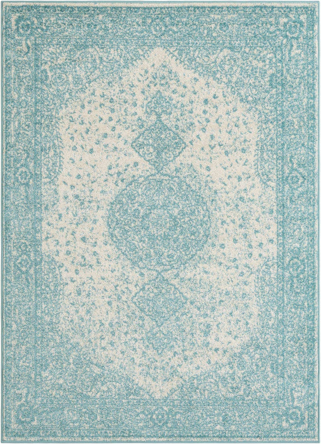 Aqua 5' 3 x 7' 1 Bromley Rectangle Area Rug 100% Polypropylene With Cotton Backing Vintage Distressed Colorful Traditional Carpet for Living Dining Rooms Offices for Sale at Rug Engine