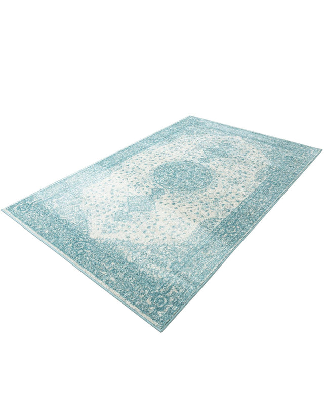 Aqua 5' 3 x 8' Bromley Rectangle Area Rug 100% Polypropylene With Cotton Backing Vintage Distressed Colorful Traditional Carpet for Living Dining Rooms Offices for Sale at Rug Engine